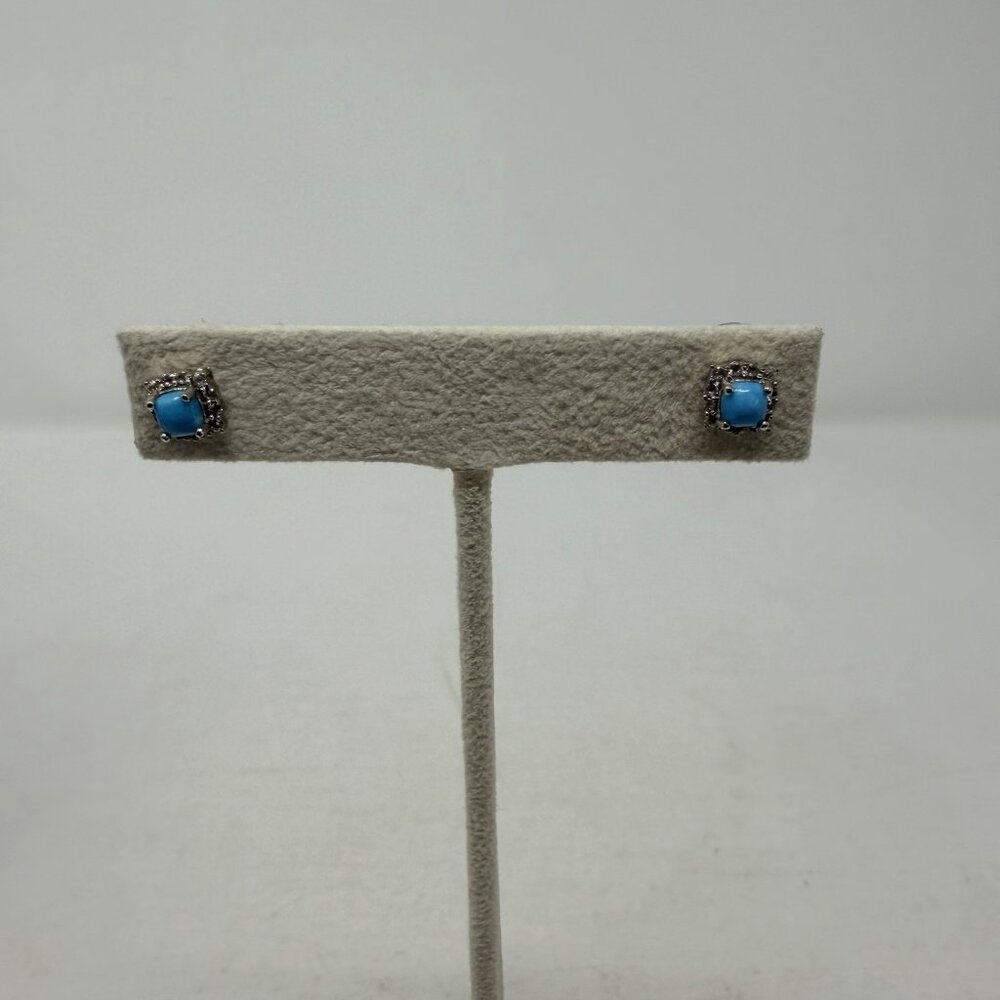 Shop LC Natural Sleeping Turquoise/Natural White Zircon Halo Stud Earrings 5296